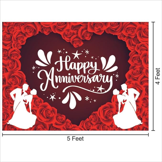 Red Happy Anniversary Backdrop for Celebration