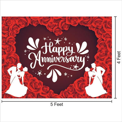 Red Happy Anniversary Backdrop for Celebration