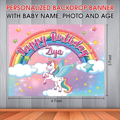 Customised Unicorn Birthday Backdrop Theme for Girls