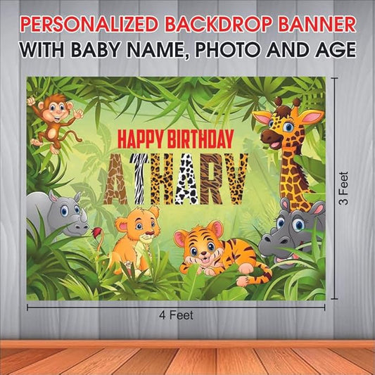 Customised Jungle Birthday Banner Backdrops Theme
