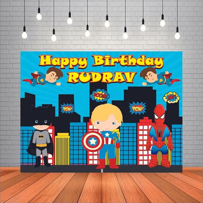 Customised Little Heroes Birthday Banner Backdrops Theme