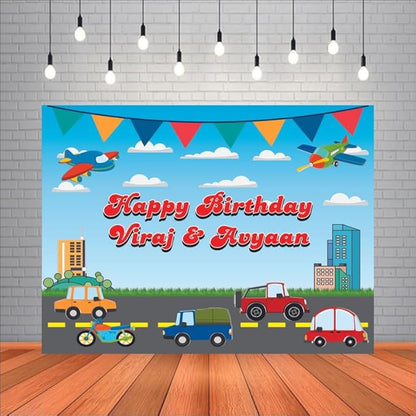 Customised Transport Birthday Backdrop Theme for Kids