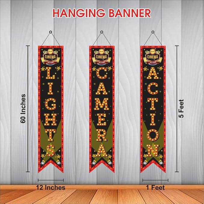 Bollywood Light Camera Action Porch Sign Banner (Pack of 3, Multi Color)