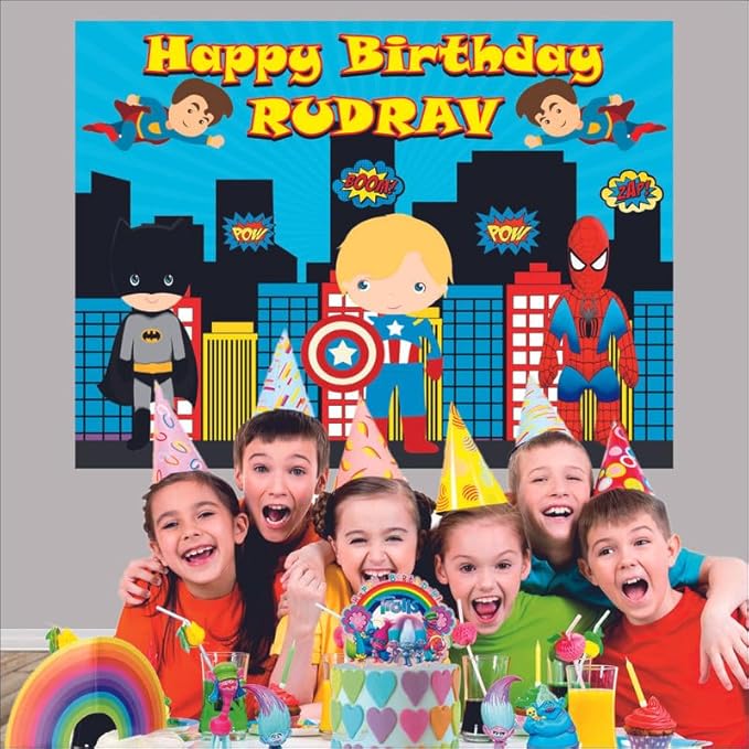 Customised Little Heroes Birthday Banner Backdrops Theme