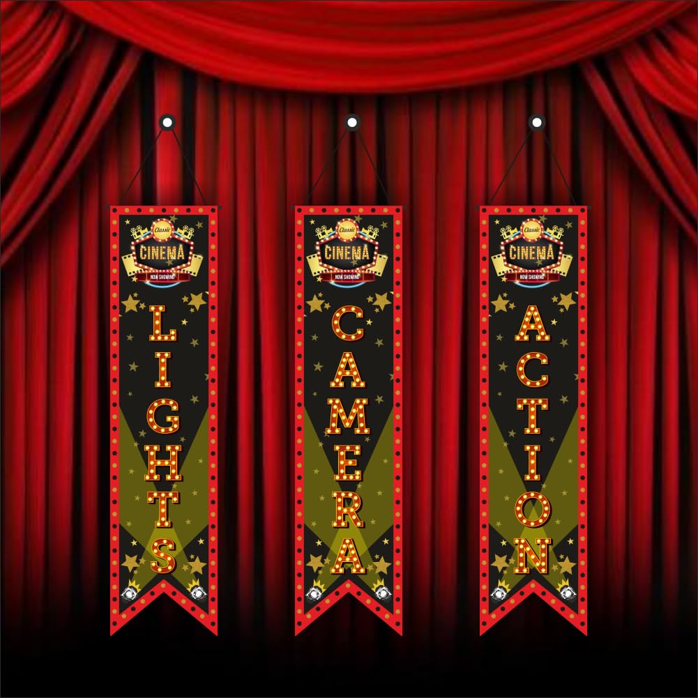 Bollywood Light Camera Action Movie Night Porch Sign Banner (Pack of 5, Multi Color)