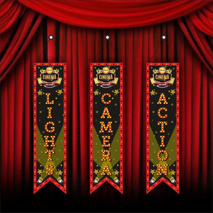 Bollywood Light Camera Action Movie Night Porch Sign Banner (Pack of 5, Multi Color)