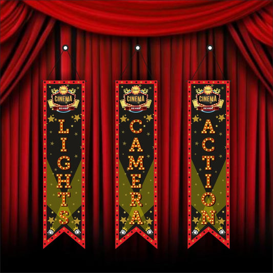 Bollywood Light Camera Action Movie Night Porch Sign Banner (Pack of 5, Multi Color)