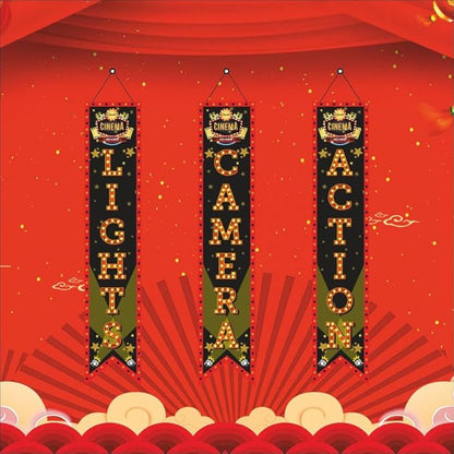 Bollywood Light Camera Action Porch Sign Banner (Pack of 3, Multi Color)