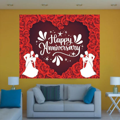 Red Happy Anniversary Backdrop for Celebration