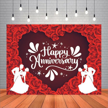 Red Happy Anniversary Backdrop for Celebration