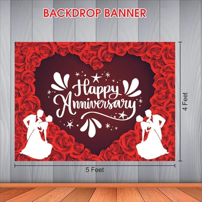 Red Happy Anniversary Backdrop for Celebration