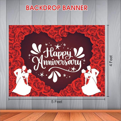 Red Happy Anniversary Backdrop for Celebration