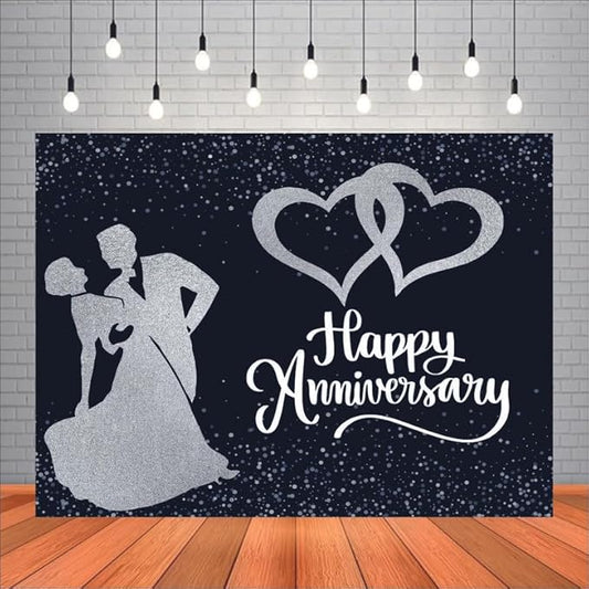Silver Happy Anniversary Backdrop for Celebration