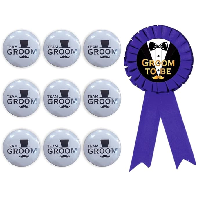 Team Groom Cute Badges for Wedding (Pack of 10 Pcs, Multicolor)