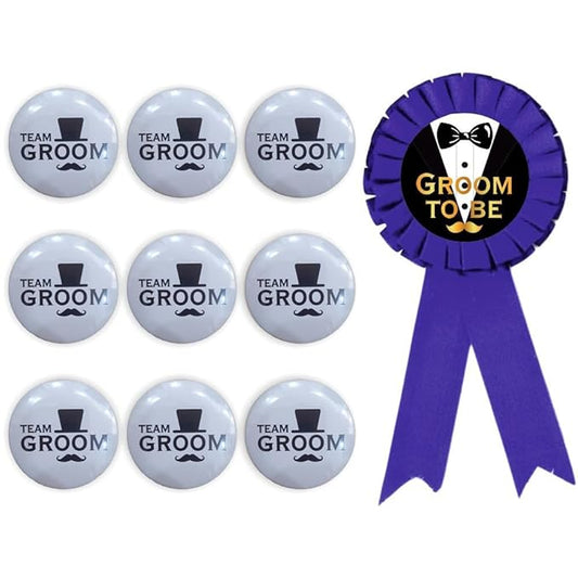 Team Groom Cute Badges for Wedding (Pack of 10 Pcs, Multicolor)