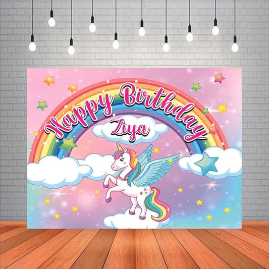 Customised Unicorn Birthday Backdrop Theme for Girls