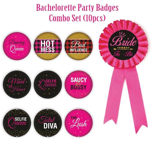Team Bride Cute Badges Combo for Wedding (Pack of 10 Pcs, Multicolor)
