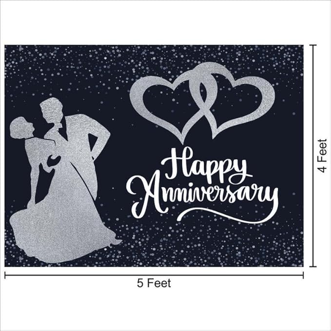 Silver Happy Anniversary Backdrop for Celebration