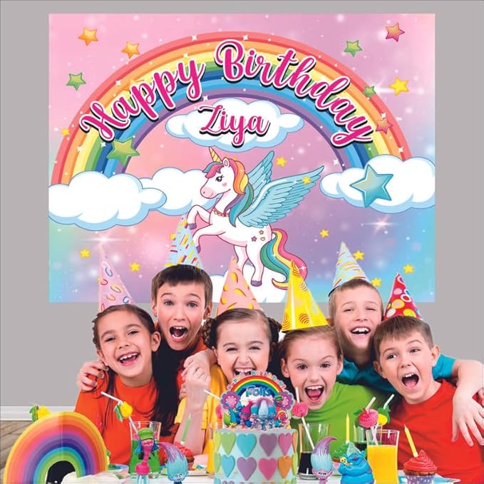 Customised Unicorn Birthday Backdrop Theme for Girls