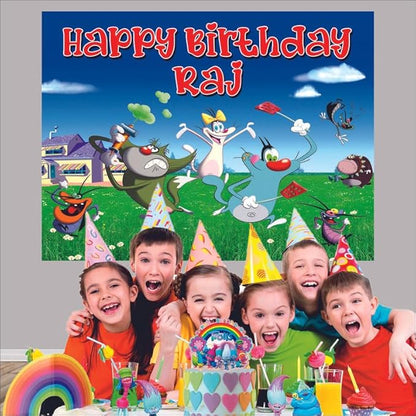 Customised Oggy & The Cockroaches Birthday Backdrop Theme for Kids