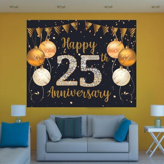 25th Anniversary Golden Backdrop for Photo Booth & Stage Decor