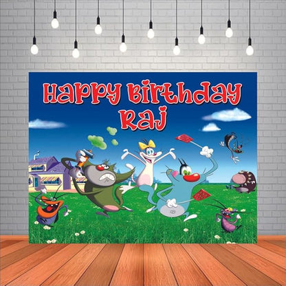 Customised Oggy & The Cockroaches Birthday Backdrop Theme for Kids