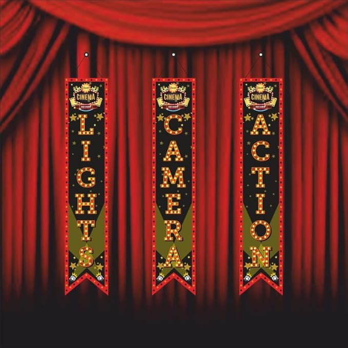 Bollywood Light Camera Action Porch Sign Banner (Pack of 3, Multi Color)