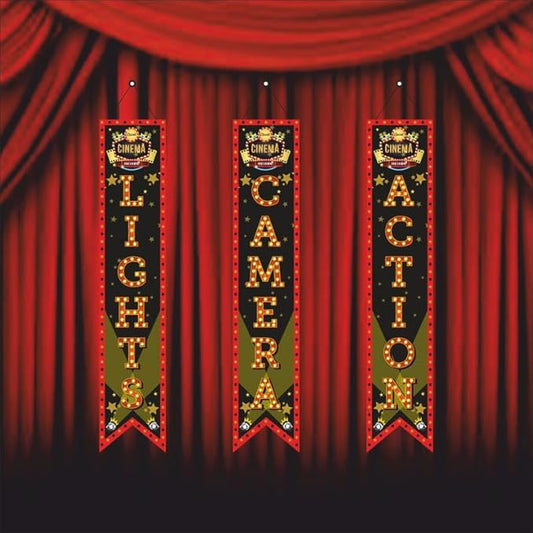 Bollywood Light Camera Action Porch Sign Banner (Pack of 3, Multi Color)