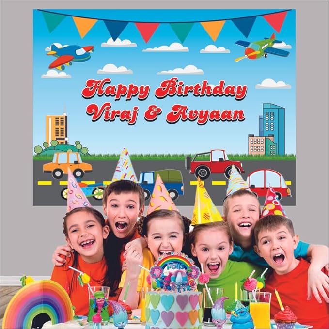 Customised Transport Birthday Backdrop Theme for Kids