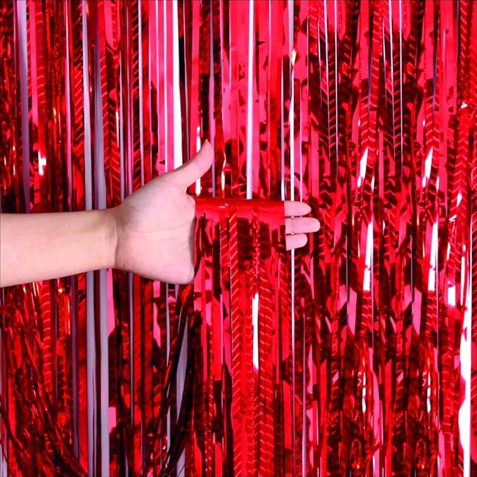 Red Foil Curtains for Decoration Fringe Curtain for Birthday