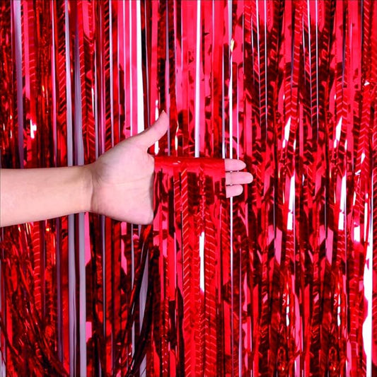 Red Foil Curtains for Decoration Fringe Curtain for Birthday