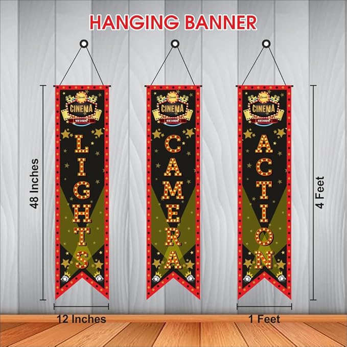 Bollywood Light Camera Action Movie Night Porch Sign Banner (Pack of 5, Multi Color)