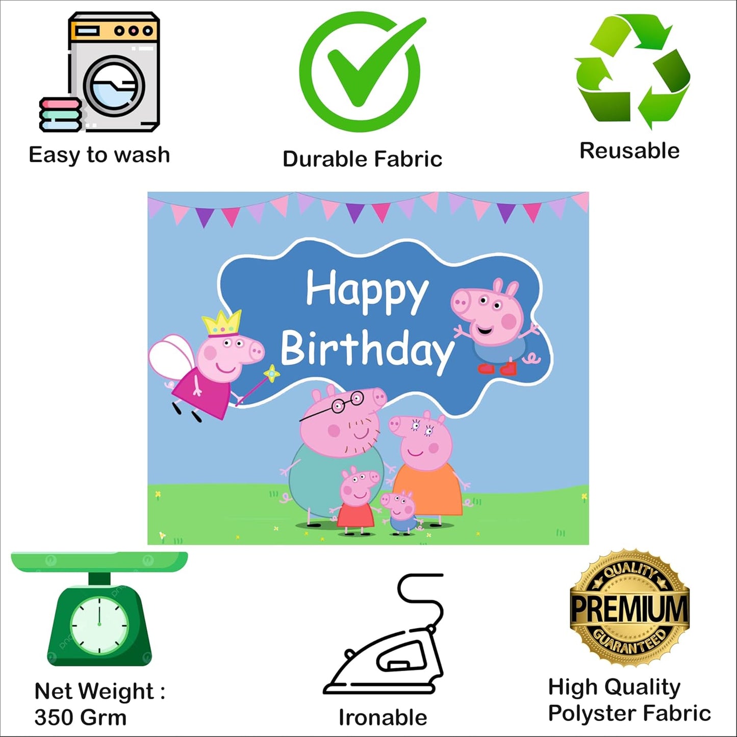 Peppa Pig Theme Birthday Backdrop for Kids