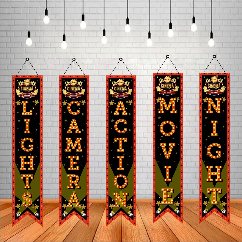 Bollywood Light Camera Action Movie Night Porch Sign Banner (Pack of 5, Multi Color)