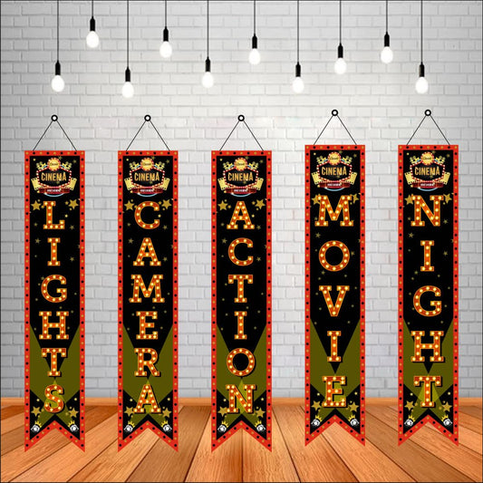 Bollywood Light Camera Action Movie Night Porch Sign Banner (Pack of 5, Multi Color)