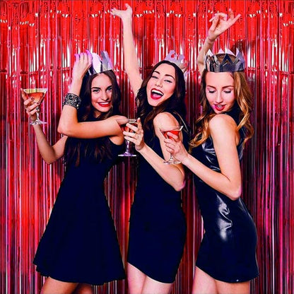 Red Foil Curtains for Decoration Fringe Curtain for Birthday