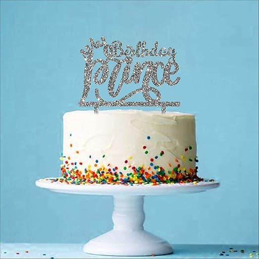 Acyrlic Silver Glitter Finish Couple Cake Topper for Decoration (Prince Silver, 5X5.5 Inches)