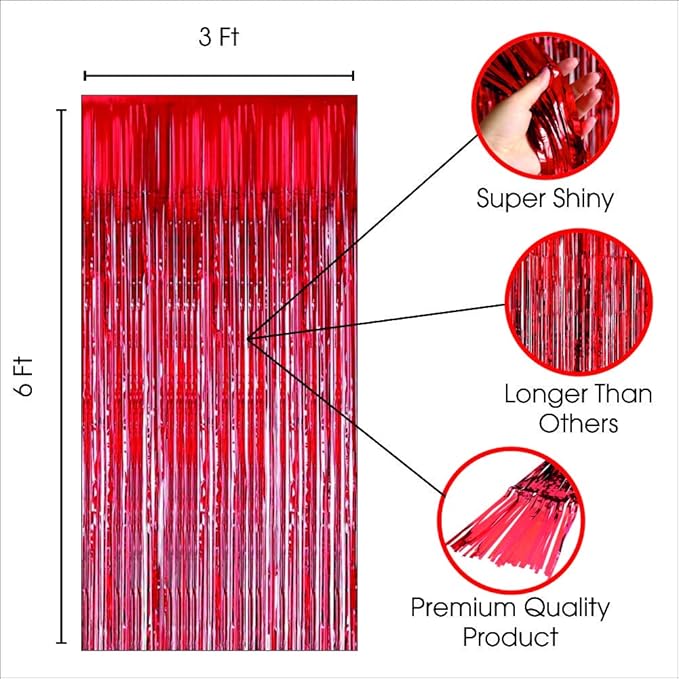Red Foil Curtains for Decoration Fringe Curtain for Birthday