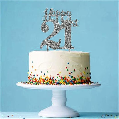 Acyrlic Silver Glitter Finish Couple Cake Topper for Decoration (Silver, 4.5X6.25 Inches)