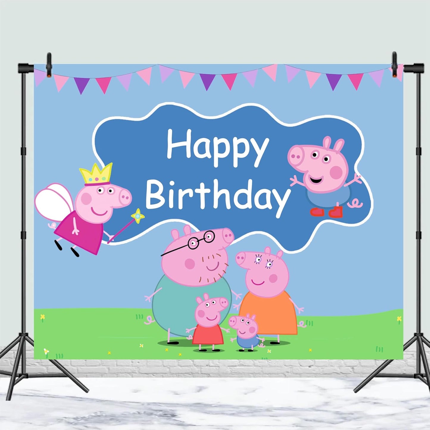 Peppa Pig Theme Birthday Backdrop for Kids