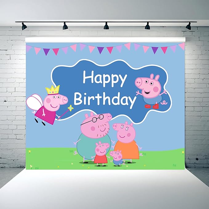 Peppa Pig Theme Birthday Backdrop for Kids