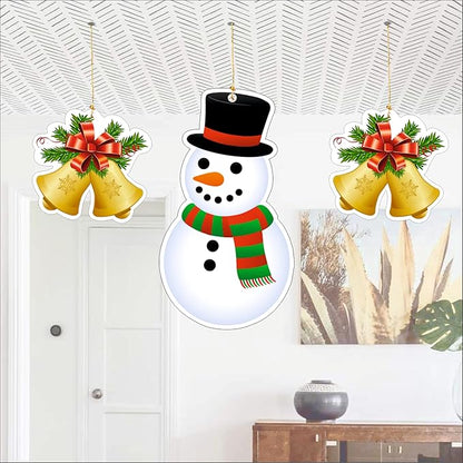 Christmas Hanging Danglers Paper Snowman and Bells Ornaments