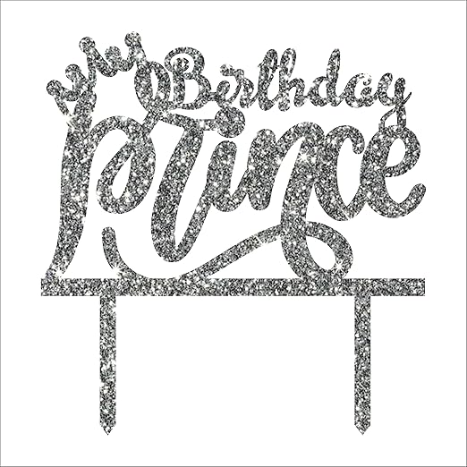 Acyrlic Silver Glitter Finish Couple Cake Topper for Decoration (Prince Silver, 5X5.5 Inches)