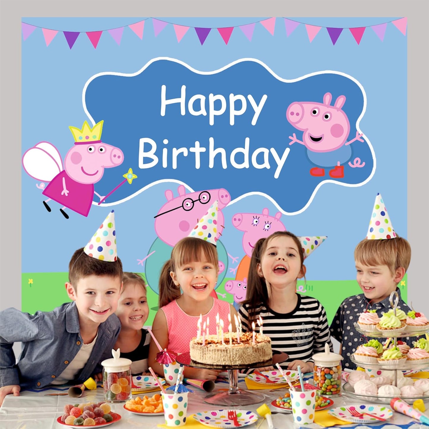 Peppa Pig Theme Birthday Backdrop for Kids