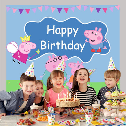 Peppa Pig Theme Birthday Backdrop for Kids