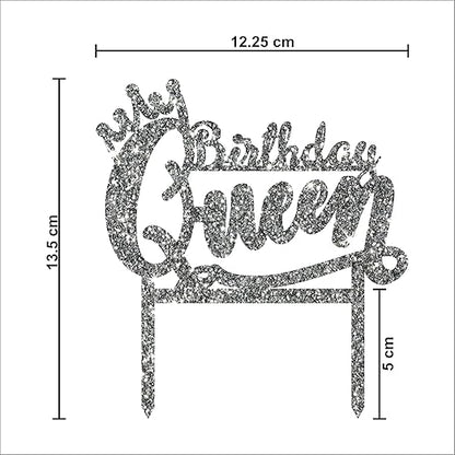 Acyrlic Silver Glitter Finish Couple Cake Topper for Decoration (Silver, 5X5.25 Inches)