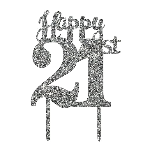 Acyrlic Silver Glitter Finish Couple Cake Topper for Decoration (Silver, 4.5X6.25 Inches)