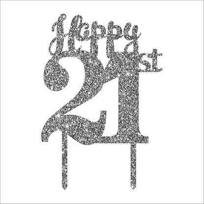 Acyrlic Silver Glitter Finish Couple Cake Topper for Decoration (Silver, 4.5X6.25 Inches)