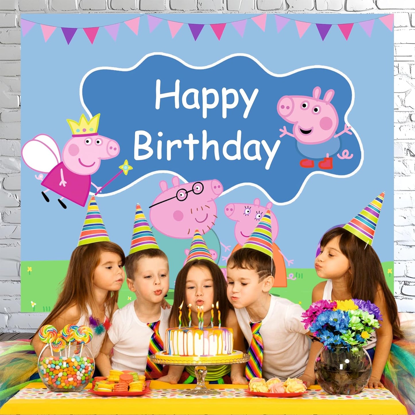 Peppa Pig Theme Birthday Backdrop for Kids