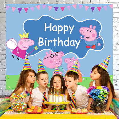 Peppa Pig Theme Birthday Backdrop for Kids